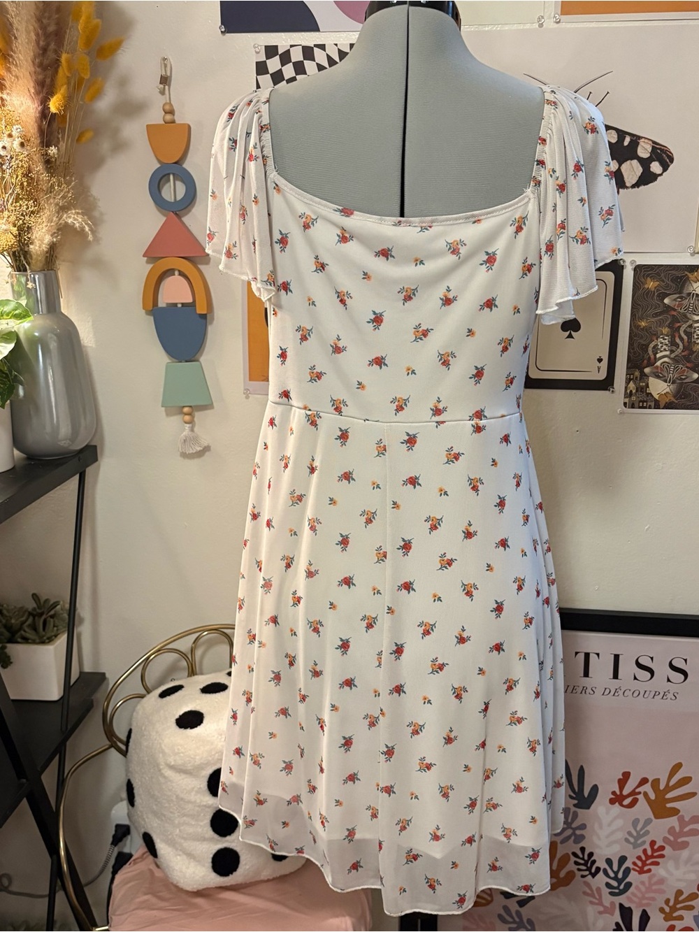 See You Monday Floral Flutter Sleeve Mini Dress Size XL Cottagecore - Picture 5 of 6